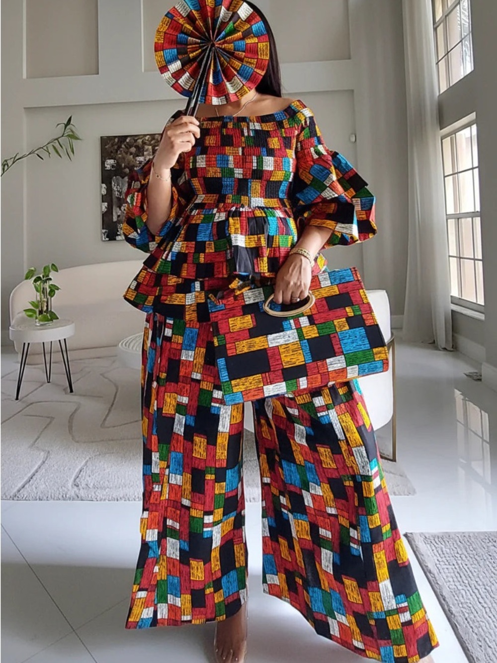 5-Piece African Ankara Pant Set – Red & Black Elegance - Picture 8 of 8